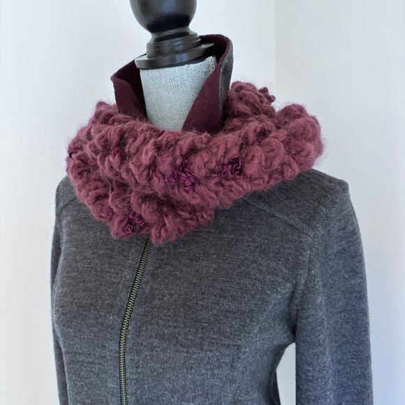 Wool Cardigan Coat Sweater Reversible - Charcoal /Burgundy M-L - Picture 2 of 13